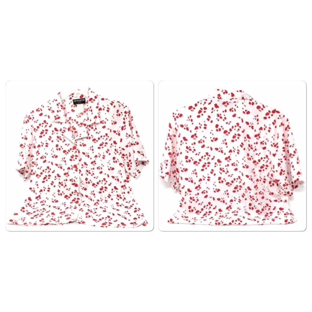 Women's Short Sleeved Blouse White & Red Design